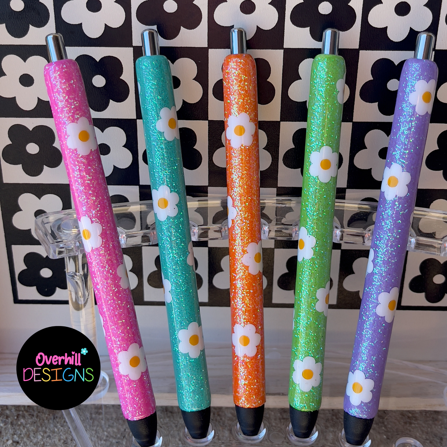 Glitter Retro Flower Pen