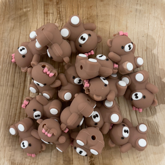 3D Brown Bear | Silicone Focal Beadn