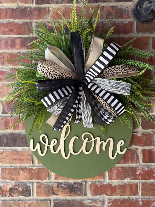 Olive Green Welcome Door Hanger